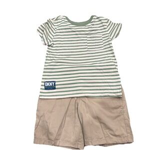 Boys 2 Piece Outfit Size 6/7 DKNY Striped Tee Cat & Jack Khaki Shorts Set